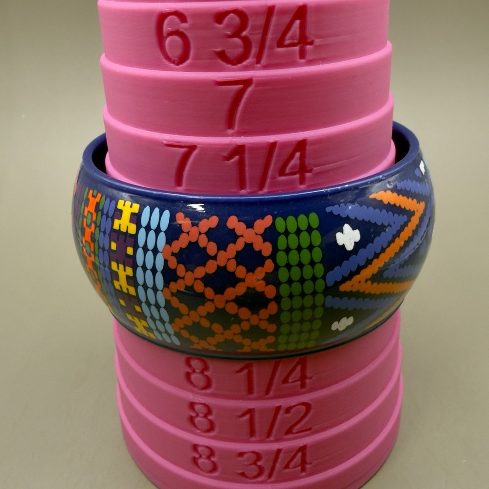 Bangle Bracelet Blue Plastic Geometric Tribal Print Multicolored Wide Slip On - Picture 2 of 9